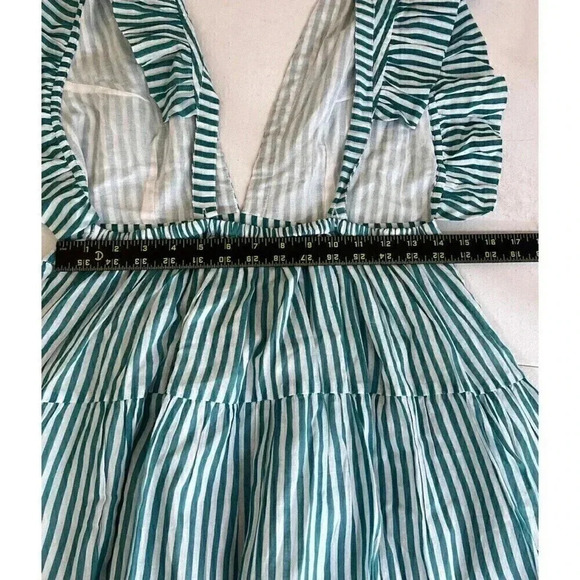 Oliphant Cross Back Mini Playa Green Dress Womens Size M Sleeveless Striped NWT - Picture 11 of 16